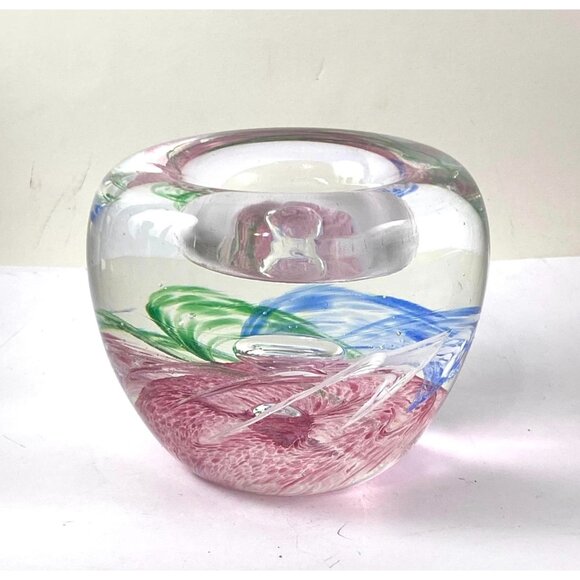 Handcrafted Multicolor Swirl Art Glass Paperweight Desk Accessory Paperclip - Picture 9 of 9